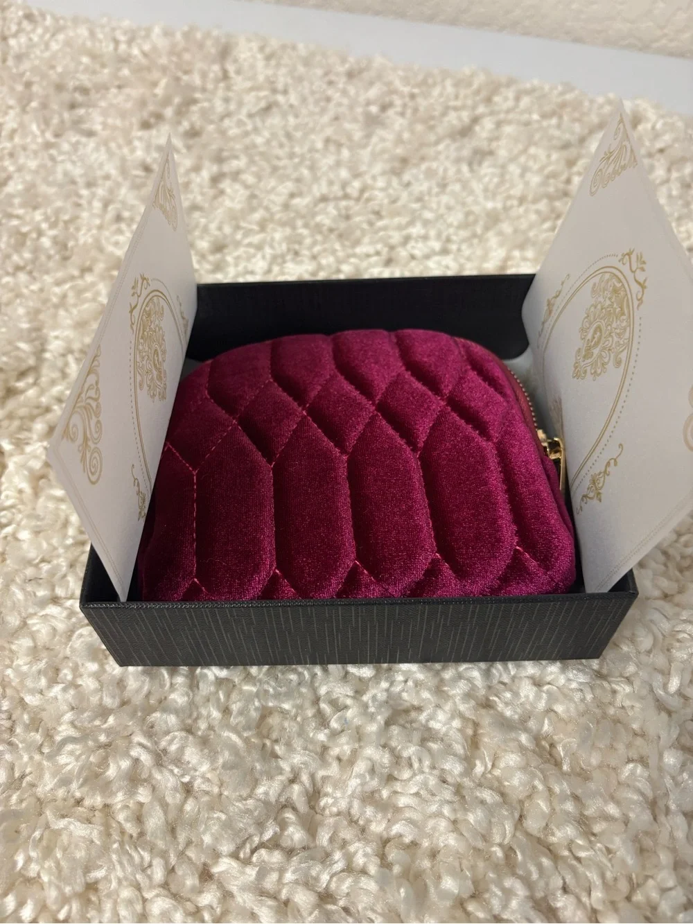 Plush Quilted Velvet Jewelry Pouch - Deep Berry